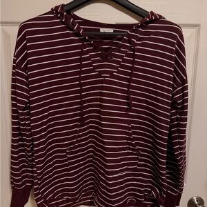 Women’s Maurice’s Striped Burgundy Long Sleeve Sweater With Hoodie. Size XL